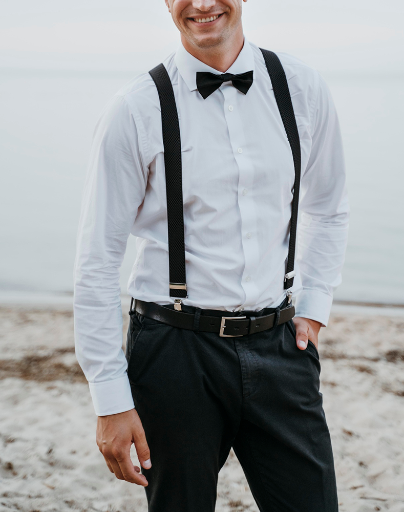 Black Bow Tie & Suspenders Set